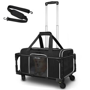 Petskd Rolling Pet Carrier 18x11x11 Airline‎ Approved Small Dog Cat Travel Black